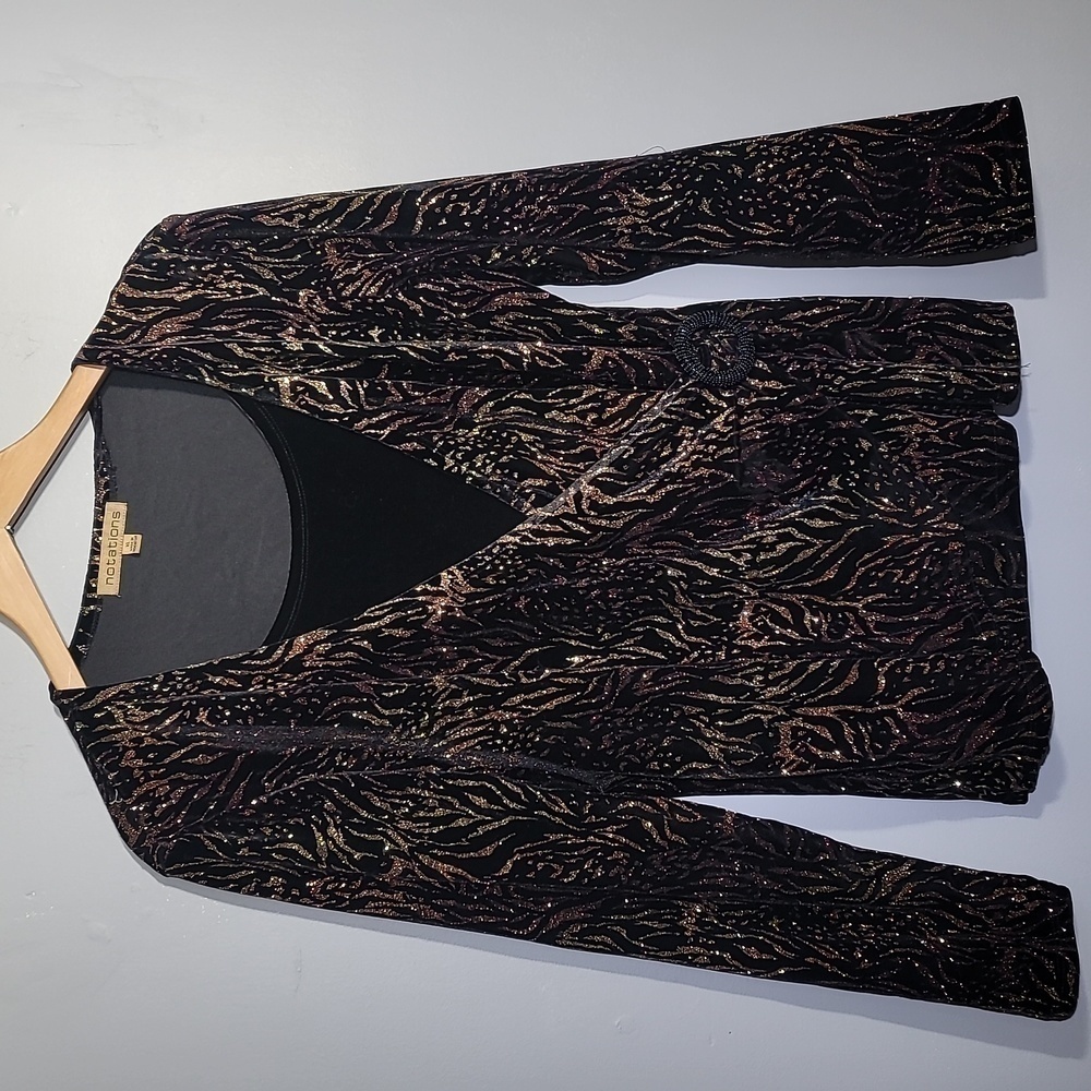 Notations 90's Vintage Animal Print Glitter Velour Velvet Faux Wrap Blouse